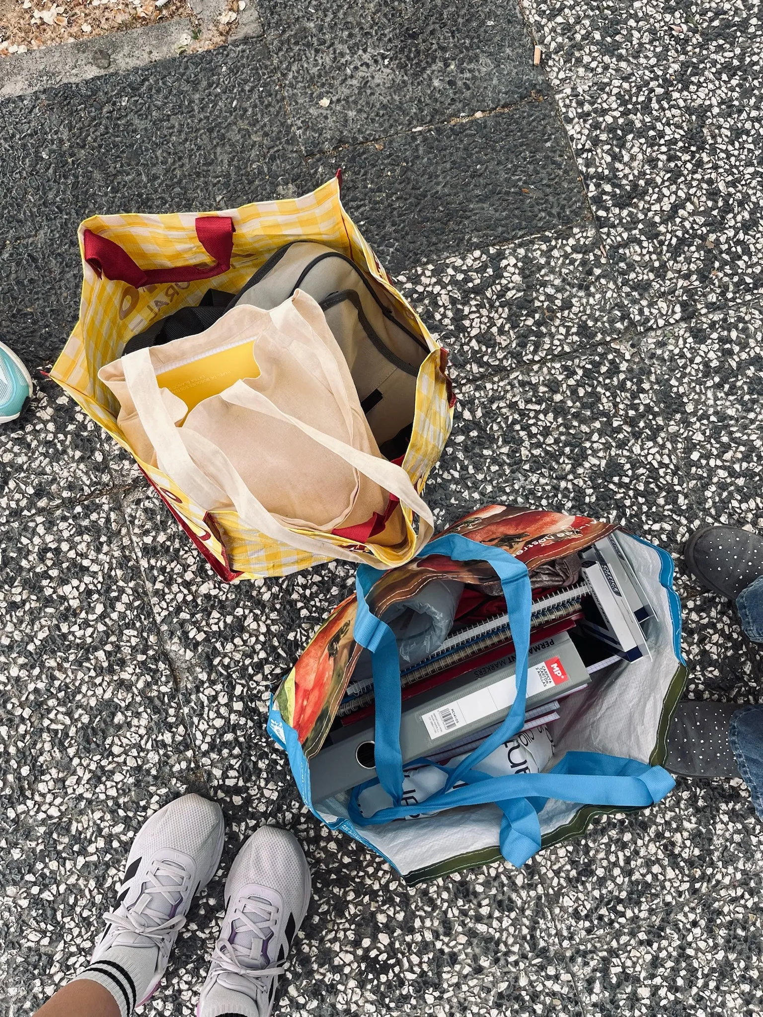 Bolsas con el material escolar recogido en Huesca